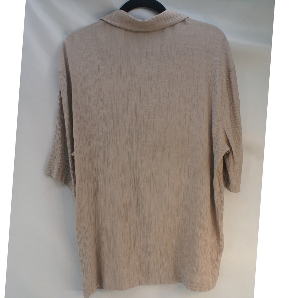 HM Mens Regular Fit Crinkle Texture Short Sleeve Button Up Shirt Taupe Beige L - Picture 4 of 8